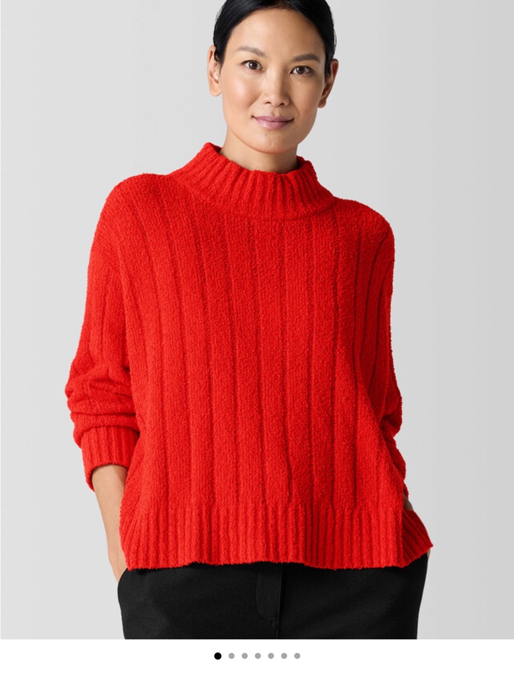Eileen Fisher Cotton Fluff Rib Mockneck Sweater XS Cropped Boxy Oversized Fit